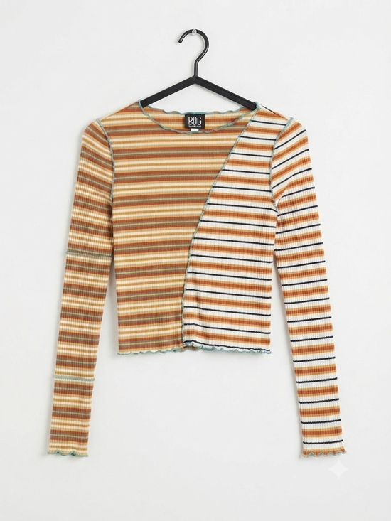 BDG Tops - BDG Urban Outfitters Asymmetrical Striped Long Sleeve Lettuce Trim Top